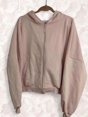 Blogilates Light Pink Marshmallow Zip-Up Hooded Sweatshirt Large